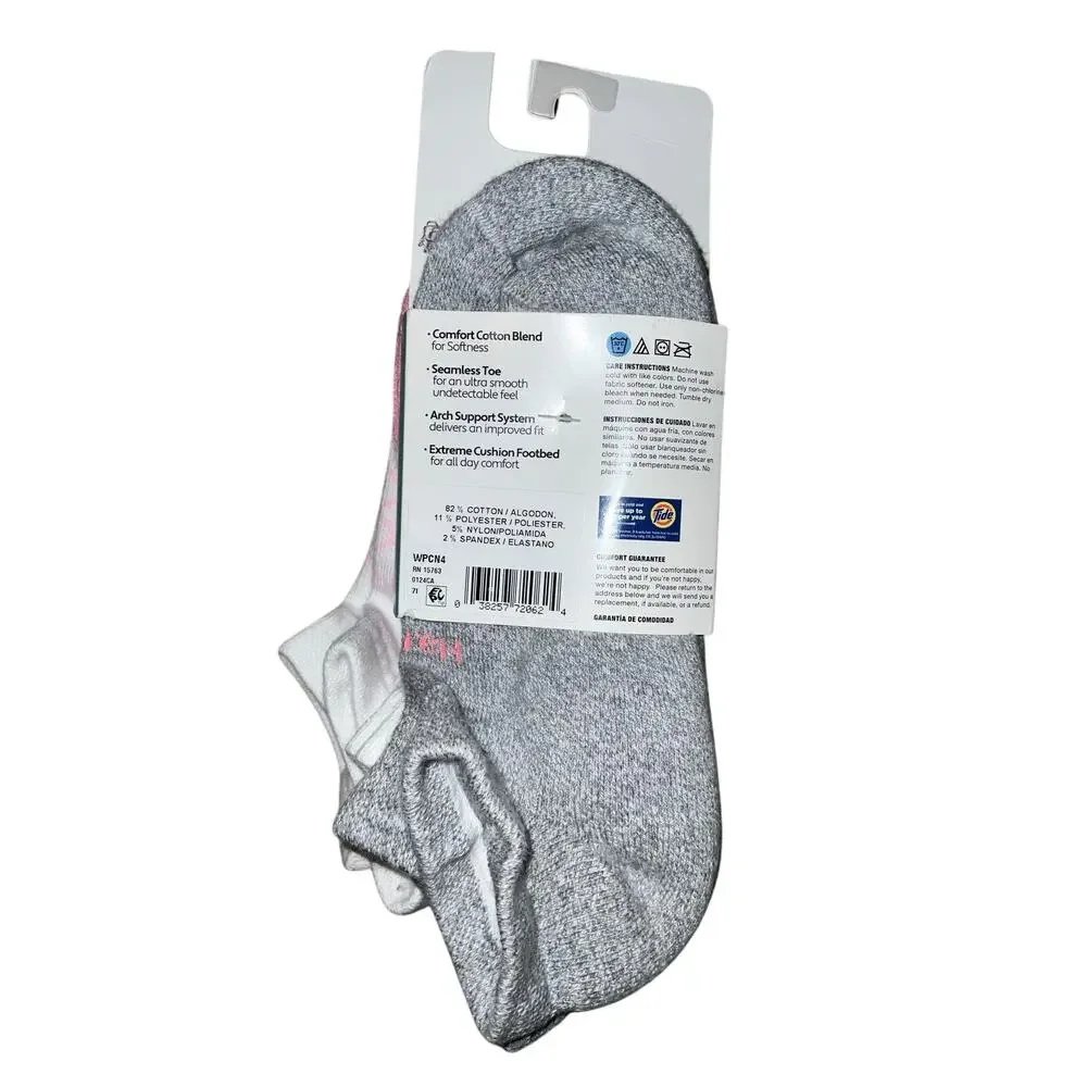 Hanes Absolute Active Pink And Grey No Show Socks 4pr Size 5-9
